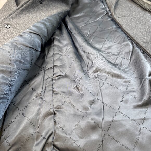 Men's Michael Kors Charcoal Gray Wool Blend Car Coat Overcoat XL Striped Scarf - Picture 4 of 15